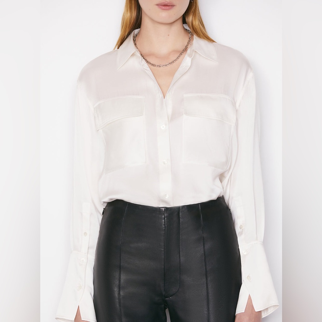 Frame The Satansard Stretch Silk Button-Up Shirt In Off White
